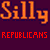 Pixelated text displays 'Silly Republicans' on a dark purple rectangle, with repeated phrases 'Power Power Is For grownup People!!!' in yellow, green, red, and white across a dark blue background.