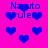 Pixelated blue hearts and text on a bright pink background, with "Naruto rules" repeated across the image.