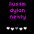 Pixelated text in bright magenta on black background with five white and gray plus signs below, showing animation change in the third plus sign.