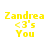 Four pixelated variations of a yellow text-based icon with 'Zandrea <3's You' over a white background, each with a cyan bar in a different position.