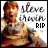 Steve Irwin's face with open mouth, wearing a shirt and holding an animal, surrounded by text 'steve irwin' and 'RIP' on white background.