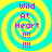 Four identical pixelated spiral icons with cyan and yellow rings, each displaying pink text "Wild At Heart !!!!" in a vertical stack.