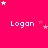 Bright pink background with repeated white text 'Logan' and scattered yellow stars in various sizes.