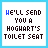 25 identical white square with blue borders, each displaying the text "WE'LL SEND YOU A HOGHART'S TOILET SEAT" in black pixelated font