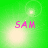 Green background with four white light spots and pink text 'SAM' in pixelated font, showing animation changes