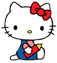 White cat with red bow, blue dress, and yellow nose; left view shows open eyes, right view shows closed eye.