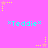 A static image with a bright pink background featuring repeated cyan text and yellow star corner elements.