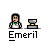 Animated contact sheet of a pixel art character named Emeril performing cooking actions with a pan, including stirring, adding ingredients, and explosions, followed by signature text animations.