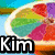 Two side-by-side pixelated images of a character named Kim, one with vibrant rainbow colors and the other in grayscale.