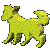 Pixelated yellow dog with greenish spots in multiple walking poses on gray background.
