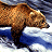 Pixelated grizzly bear in water with brown silhouette outline and text "Timothy Treadwell" on white background.