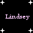 Black background with white star shapes and repeated pink text 'Lindsey' in pixelated font.