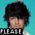 A four- shows a person with dark tousled hair against a bright blue background, with text overlays reading "PLEASE," "BE," and "MINE?"