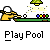 Animated contact sheet of 8 frames showing a pool game with yellow stick figures, green tables, and colored balls in various states of play.