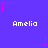 Purple background with repeated white text 'Amelia' and pink star-shaped pixel art elements scattered across the image.