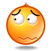 Two orange circular emoji faces with downturned mouths and closed eyes, positioned side-by-side against a gray background.