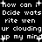 Pixelated white text on black background repeats phrases with intentional misspellings and symbols, forming a wordwall of fragmented lyrics.