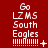 Red background with white text 'Go LZMS South Eagles' and horizontal lines, showing animation changes in symbols and dots across three of three icons each