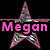 Pink-outlined silver star with pink text 'Megan' on black background; three identical static frames show no animation.