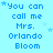 Light blue background with repeated text "You can call me Mrs. Orlando Bloom" in dark blue pixelated font, scattered small light blue stars.