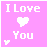 Pixelated pink square with white text "I Love You" and two pixel hearts, one large centered heart above "You" and a small heart in the bottom-left corner.