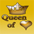 Golden crown above text 'Queen of' and a heart symbol on a yellow background.