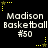Black background with yellow star-shaped corner decorations and repeated white text reading "Madison Basketball #50" in two