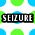 A static image with a white background featuring large, colorful polka dots in blue, green, yellow, and pink, with the word "SEIZURE" in bold white letters on a black rectangular background.