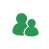 Green pixelated figures of two people standing side-by-side within a white circular frame on a gray background.