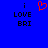 Blue background with black text 'i LOVE BRI' on both sides and a red pixelated heart symbol above the left 'i'.