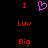 Static pixel art displays red text and a pink heart symbol on black background.