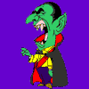Six Halloween-themed cartoon characters on purple background: green vampire, Frankenstein monster, white ghost, dancing skeleton, orange pumpkin, mummy, witch with broom, werewolf.