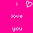 Pixelated white text and heart symbol on bright pink background, arranged in three with 'i' at top left and right, a heart in center top, 'love' in middle , 'you' in bottom
