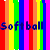 Animated contact sheet of a softball-themed buddy icon with rainbow striped background, text elements, and multiple frames showing different visual states including a photo insert.