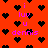 Red background with scattered black heart shapes and pink text reading "i luv u dennis" in pixelated font.