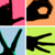 Four distinct pixelated icons arranged in a 2x2 grid, each with unique shapes and background colors.