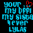 Pixelated cyan text on black background with red heart symbol; two identical side-by-side text layouts with slight visual differences.
