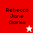 Four display 'Rebecca Jane Clark' text with star icons; red and pink backgrounds alternate with white , stars change from white to red