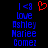 A pixelated digital image displays blue text and a red heart symbol on a black background, with visible text reading 'I <3 love Ashley Marie Comel' in blue and a red heart symbol above the text.
