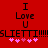 Red background with black text "I Love U" above "SLIETTI!!!!!" and pink hearts, repeated twice side-by-side.