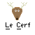 Pixelated brown deer head with light green antlers and white eyes on gray background, below which is black-and-white pixel text reading "Le Cerf".