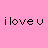 A 5x5 contact sheet of animated frames showing the text 'iloveu' transforming into a heart shape on a pink background, with pixelated animation effects and color variations in the final frame.