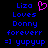 Blue pixelated text reads "Liza Loves Donny foreverr =] yupup" with a pink heart symbol above the name on black background.