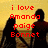 Silhouettes of two figures holding hands against a yellow background with red pixelated text reading "i love Amanda paige Bonnet forever and i always will" and two heart symbols.
