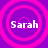 Four identical circular icons arranged in a , each containing the name 'Sarah' over concentric pink rings on a purple background