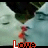 repeated anime-style character images with red text reading 'Love' overlaid on each, set against a blurred green background