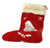 Red Christmas stocking with white trim and a white snowflake design on the front, positioned against a plain white background.