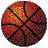 Pixelated circular icon with red, orange, and black color scheme showing a basketball pattern.