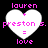 Four identical heart-shaped icons with pink text reading 'lauren + preston s. = love' on a black background, displayed in a