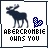 Pixelated moose silhouette with checkered heart symbol and text 'ABERCROMBIE OWNS YOU' in two color variations.